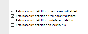 Z] Retainaccountdefinitionifpermanentlydiszbled Z] Retainaccountdefinition iftemporarilydiszbled Retainaccountdefinitionondeferred deletion Retainaccountdefinitiononsecurityrisk 